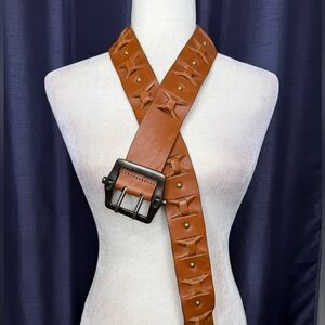 90s Saddle Brown Low Waist Hand Crafted Boho Leather Belt